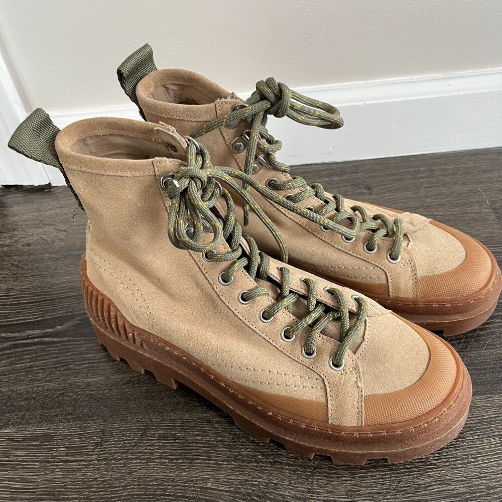 ZARA lace up Suede boots Beige & Olive Size 39 = 8/8.5